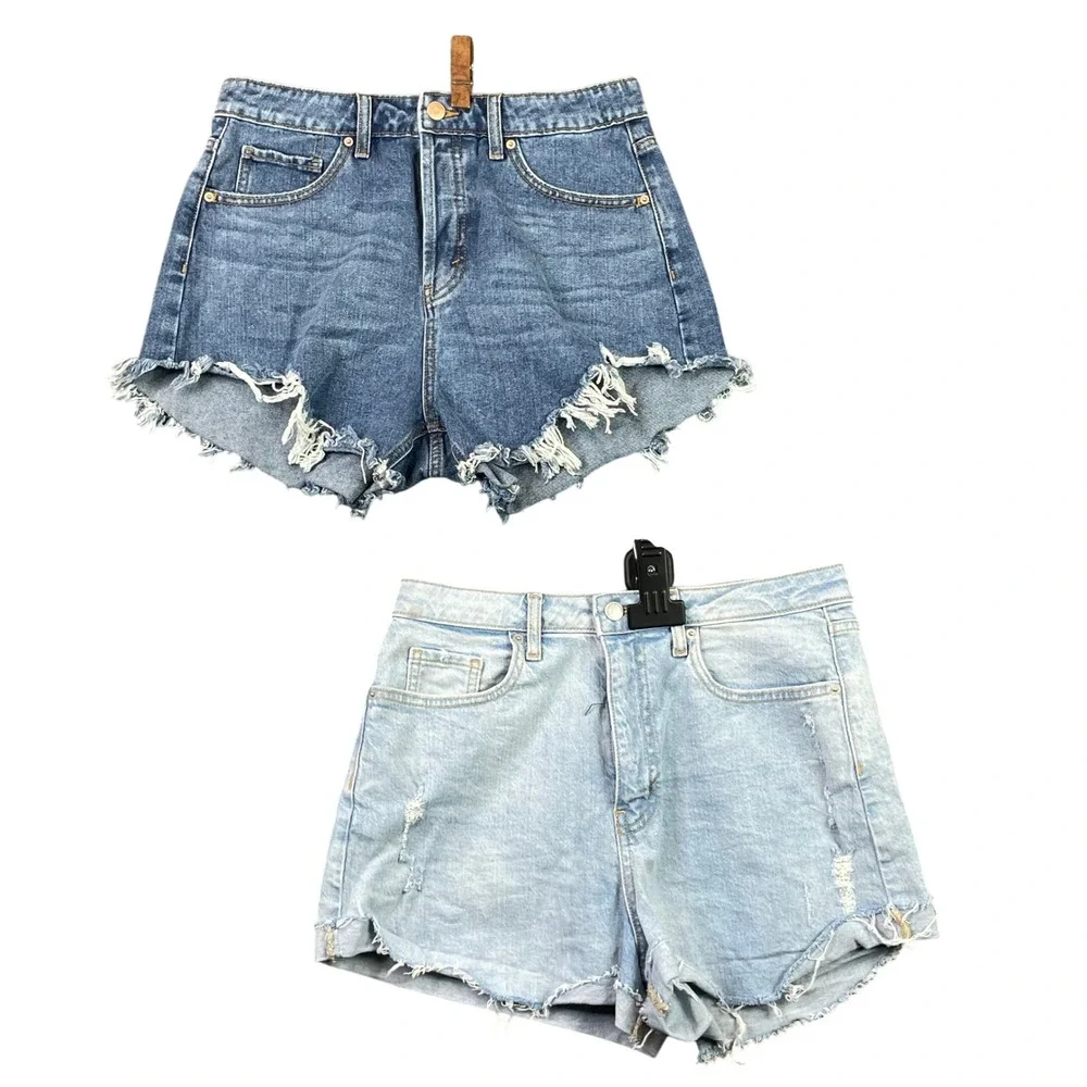 Wild Fable Denim Shorts Women 8 Blue Lot of 2 Super High Rise Distressed Frayed